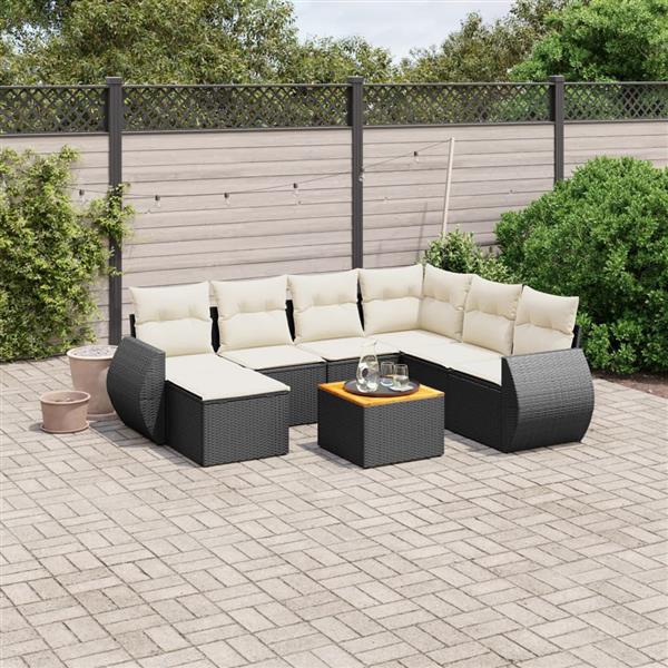 Grote foto vidaxl 8 delige loungeset met kussens poly rattan zwart tuin en terras tuinmeubelen