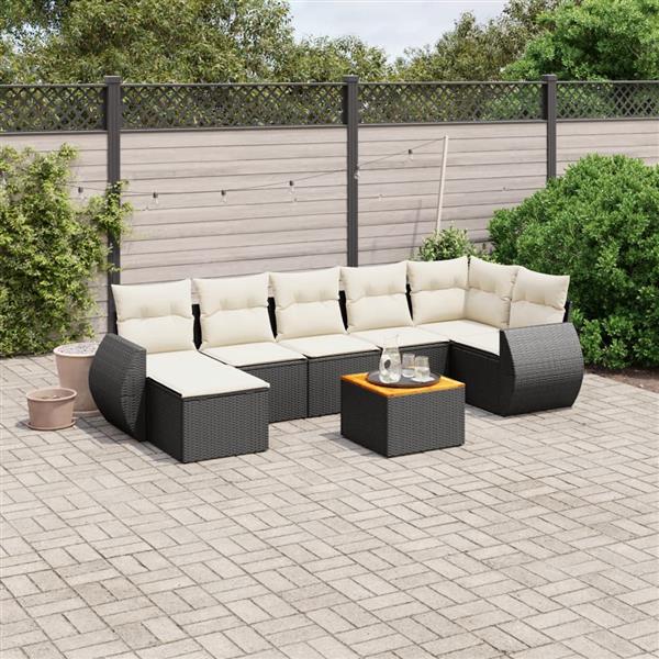 Grote foto vidaxl 8 delige loungeset met kussens poly rattan zwart tuin en terras tuinmeubelen