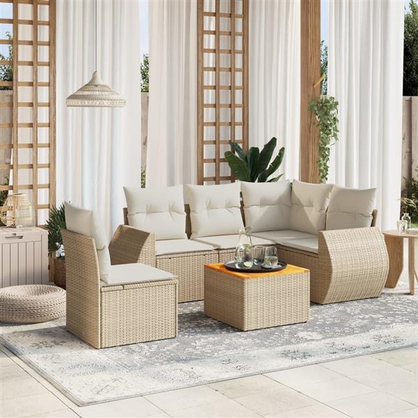 Grote foto vidaxl 6 delige loungeset met kussens poly rattan beige tuin en terras tuinmeubelen