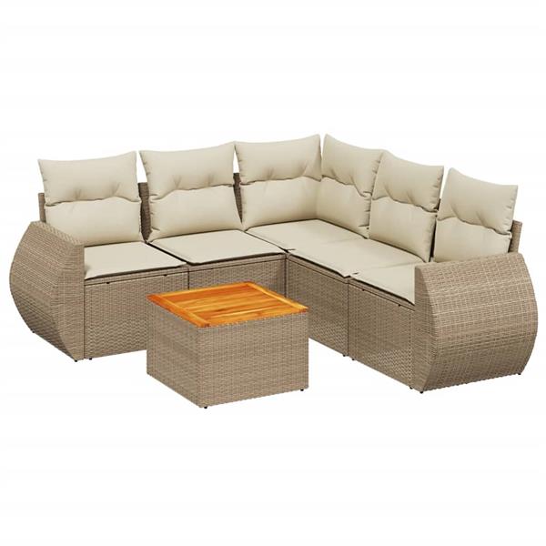 Grote foto vidaxl 6 delige loungeset met kussens poly rattan beige tuin en terras tuinmeubelen