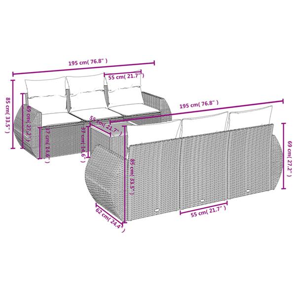 Grote foto vidaxl 7 delige loungeset met kussens poly rattan zwart tuin en terras tuinmeubelen