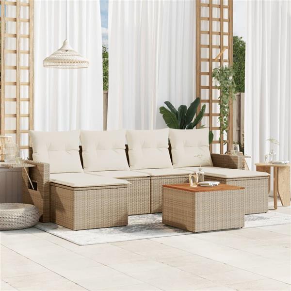 Grote foto vidaxl 7 delige loungeset met kussens poly rattan beige tuin en terras tuinmeubelen