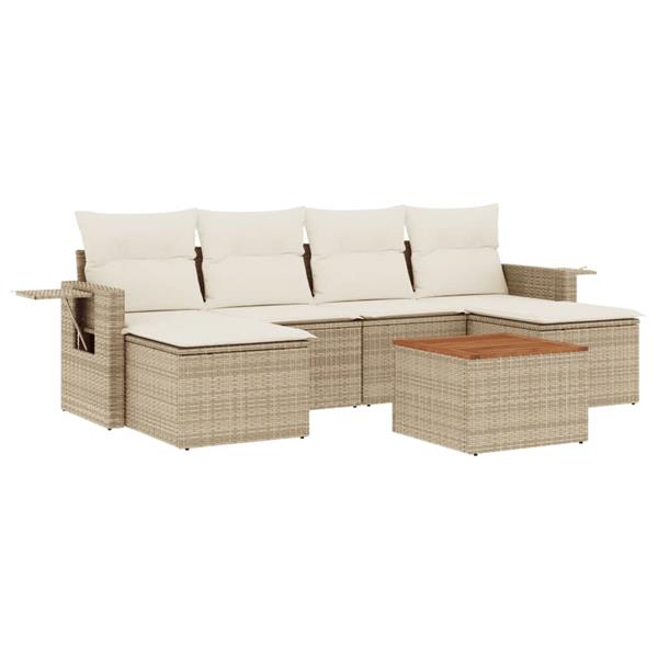 Grote foto vidaxl 7 delige loungeset met kussens poly rattan beige tuin en terras tuinmeubelen