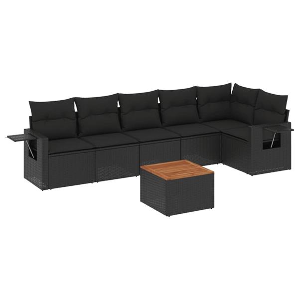 Grote foto vidaxl 7 delige loungeset met kussens poly rattan zwart tuin en terras tuinmeubelen