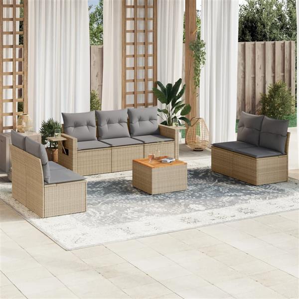 Grote foto vidaxl 8 delige loungeset met kussens poly rattan beige tuin en terras tuinmeubelen