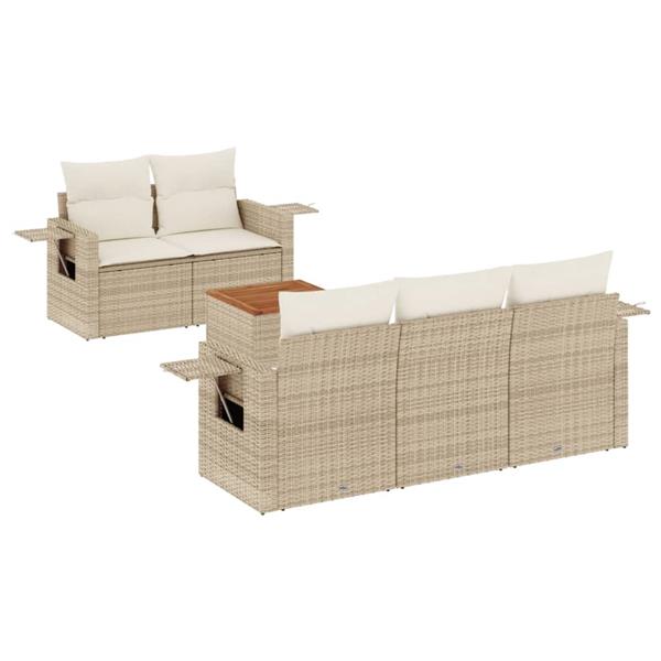 Grote foto vidaxl 6 delige loungeset met kussens poly rattan beige tuin en terras tuinmeubelen