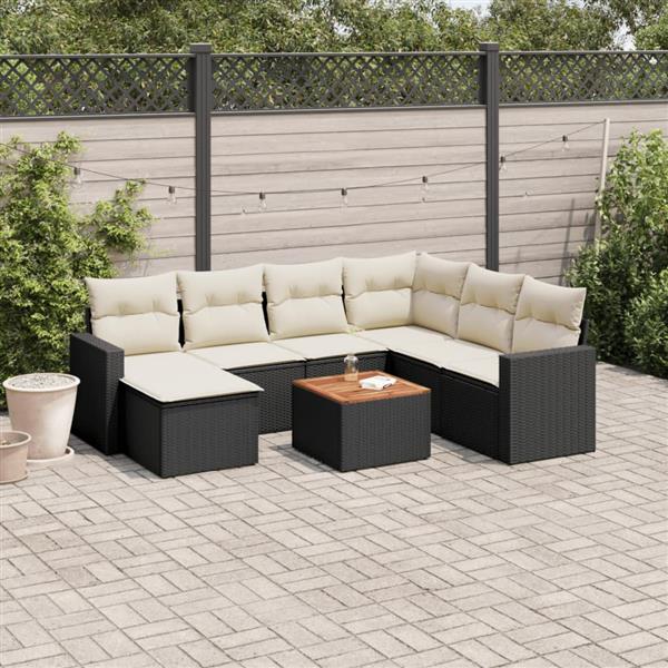 Grote foto vidaxl 8 delige loungeset met kussens poly rattan zwart tuin en terras tuinmeubelen