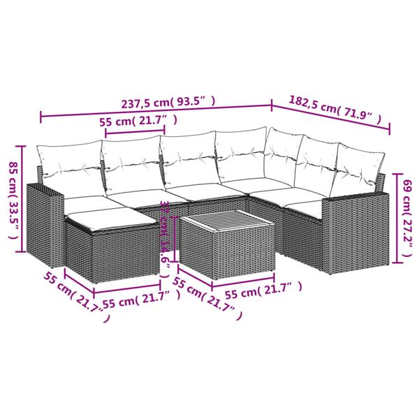 Grote foto vidaxl 8 delige loungeset met kussens poly rattan zwart tuin en terras tuinmeubelen