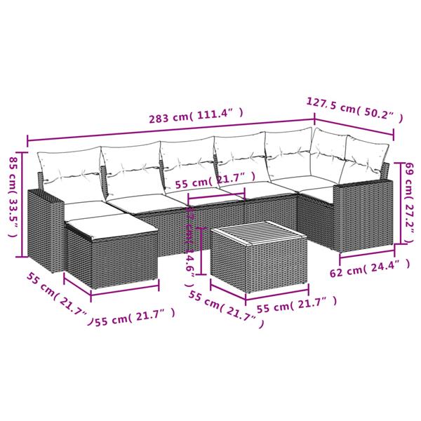Grote foto vidaxl 8 delige loungeset met kussens poly rattan zwart tuin en terras tuinmeubelen