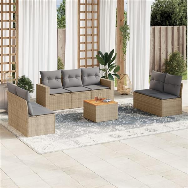Grote foto vidaxl 8 delige loungeset met kussens poly rattan beige tuin en terras tuinmeubelen