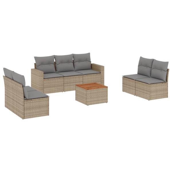 Grote foto vidaxl 8 delige loungeset met kussens poly rattan beige tuin en terras tuinmeubelen