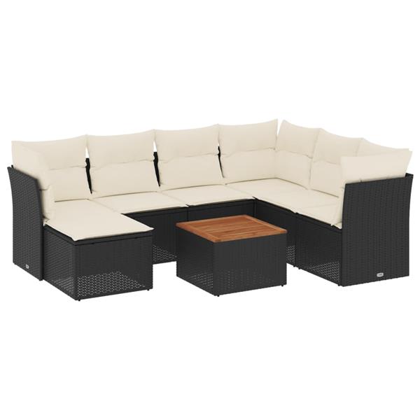 Grote foto vidaxl 8 delige loungeset met kussens poly rattan zwart tuin en terras tuinmeubelen