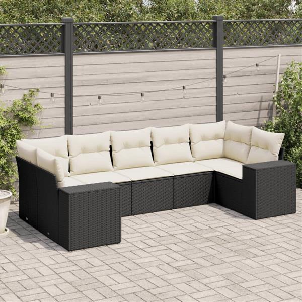 Grote foto vidaxl 7 delige loungeset met kussens poly rattan zwart tuin en terras tuinmeubelen