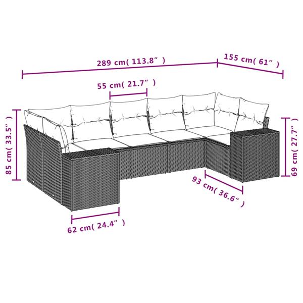 Grote foto vidaxl 7 delige loungeset met kussens poly rattan zwart tuin en terras tuinmeubelen
