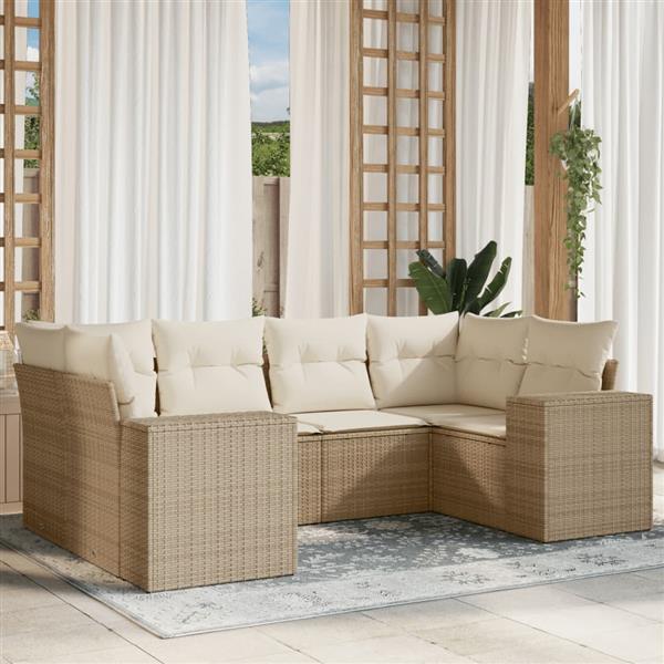 Grote foto vidaxl 6 delige loungeset met kussens poly rattan beige tuin en terras tuinmeubelen