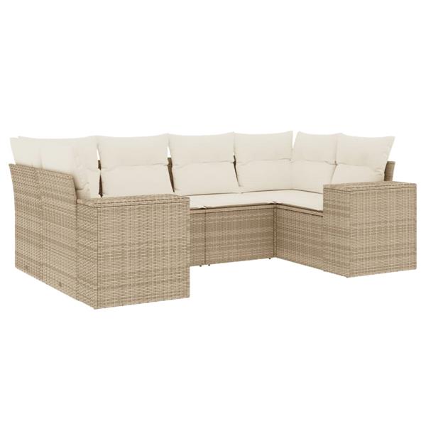 Grote foto vidaxl 6 delige loungeset met kussens poly rattan beige tuin en terras tuinmeubelen