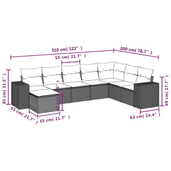 Grote foto vidaxl 8 delige loungeset met kussens poly rattan zwart tuin en terras tuinmeubelen