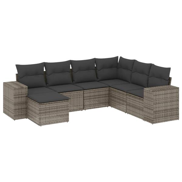 Grote foto vidaxl 7 delige loungeset met kussens poly rattan grijs tuin en terras tuinmeubelen