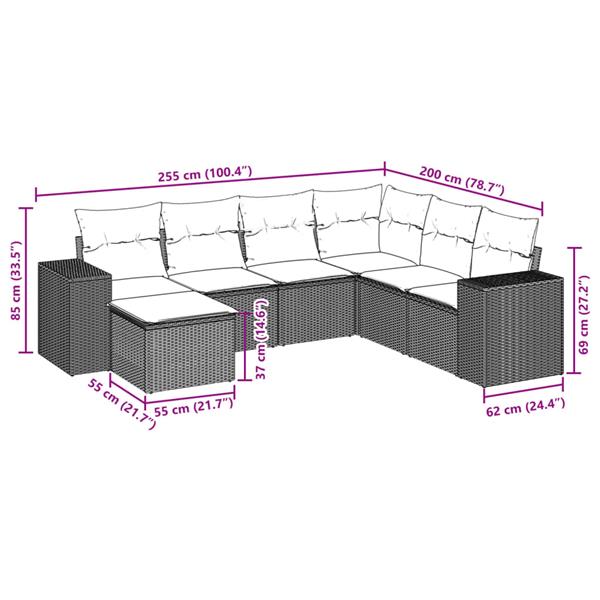Grote foto vidaxl 7 delige loungeset met kussens poly rattan grijs tuin en terras tuinmeubelen