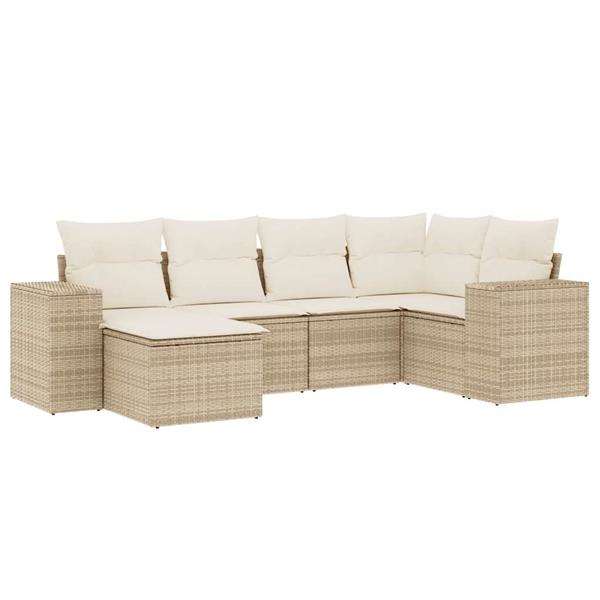 Grote foto vidaxl 6 delige loungeset met kussens poly rattan beige tuin en terras tuinmeubelen
