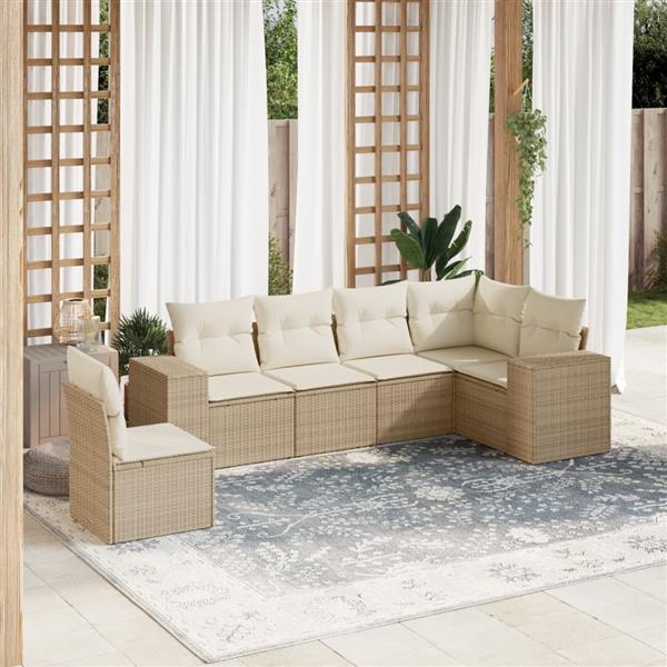 Grote foto vidaxl 6 delige loungeset met kussens poly rattan beige tuin en terras tuinmeubelen