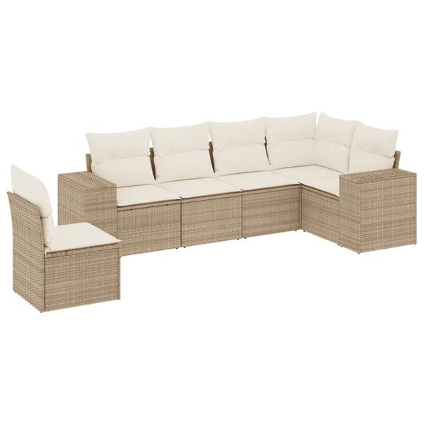 Grote foto vidaxl 6 delige loungeset met kussens poly rattan beige tuin en terras tuinmeubelen