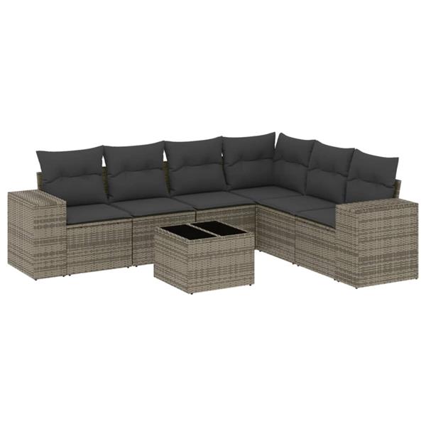 Grote foto vidaxl 7 delige loungeset met kussens poly rattan grijs tuin en terras tuinmeubelen