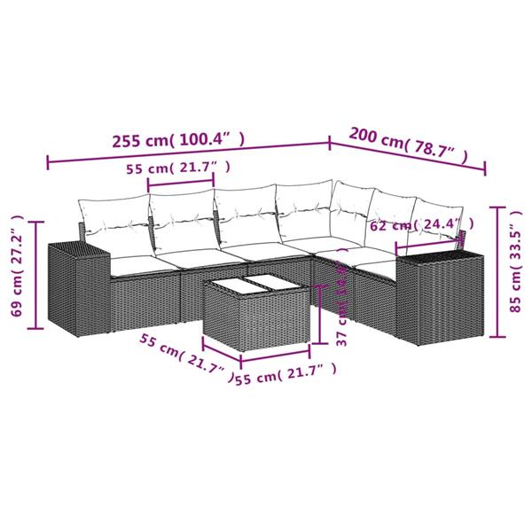 Grote foto vidaxl 7 delige loungeset met kussens poly rattan zwart tuin en terras tuinmeubelen