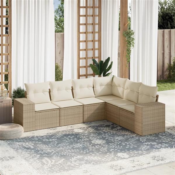 Grote foto vidaxl 6 delige loungeset met kussens poly rattan beige tuin en terras tuinmeubelen