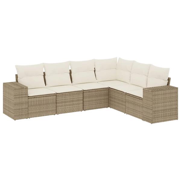 Grote foto vidaxl 6 delige loungeset met kussens poly rattan beige tuin en terras tuinmeubelen