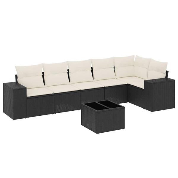 Grote foto vidaxl 7 delige loungeset met kussens poly rattan zwart tuin en terras tuinmeubelen