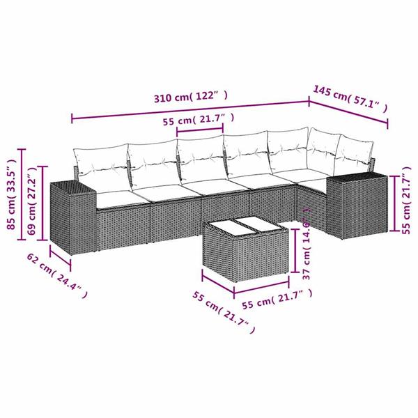 Grote foto vidaxl 7 delige loungeset met kussens poly rattan zwart tuin en terras tuinmeubelen