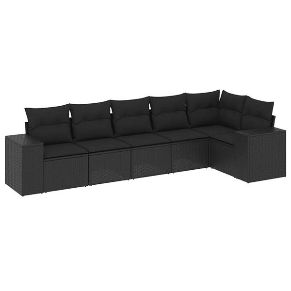 Grote foto vidaxl 6 delige loungeset met kussens poly rattan zwart tuin en terras tuinmeubelen