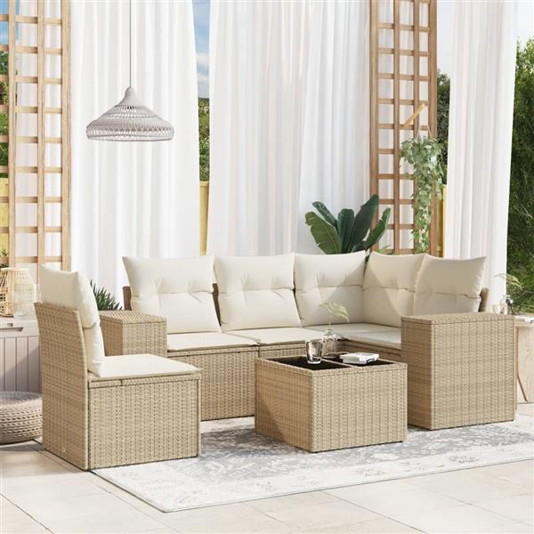 Grote foto vidaxl 6 delige loungeset met kussens poly rattan beige tuin en terras tuinmeubelen