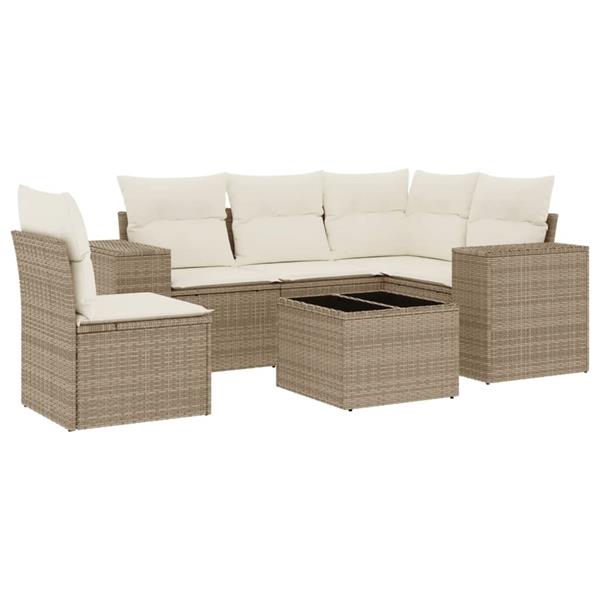 Grote foto vidaxl 6 delige loungeset met kussens poly rattan beige tuin en terras tuinmeubelen