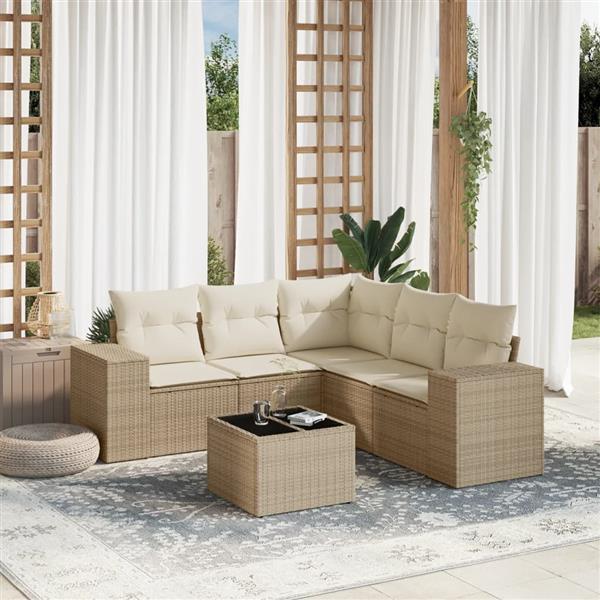 Grote foto vidaxl 6 delige loungeset met kussens poly rattan beige tuin en terras tuinmeubelen