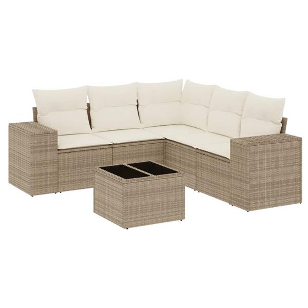 Grote foto vidaxl 6 delige loungeset met kussens poly rattan beige tuin en terras tuinmeubelen