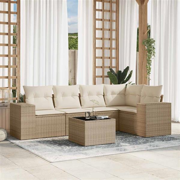 Grote foto vidaxl 6 delige loungeset met kussens poly rattan beige tuin en terras tuinmeubelen