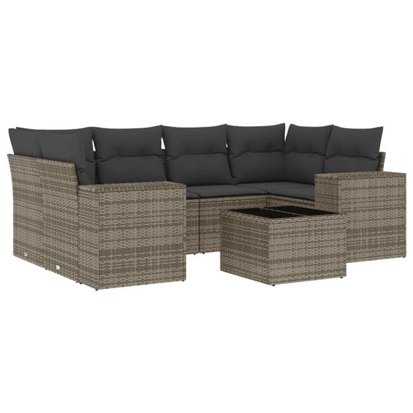 Grote foto vidaxl 7 delige loungeset met kussens poly rattan grijs tuin en terras tuinmeubelen