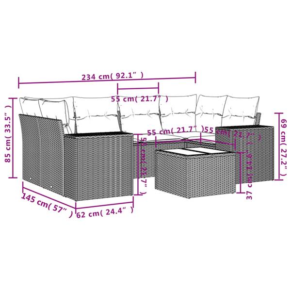 Grote foto vidaxl 7 delige loungeset met kussens poly rattan grijs tuin en terras tuinmeubelen