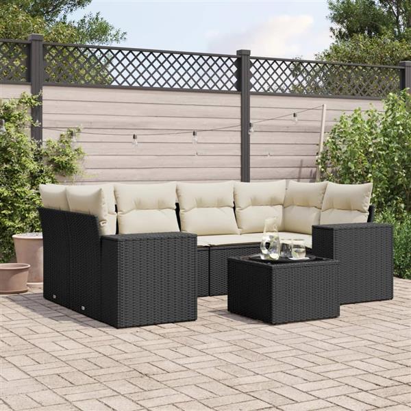 Grote foto vidaxl 7 delige loungeset met kussens poly rattan zwart tuin en terras tuinmeubelen