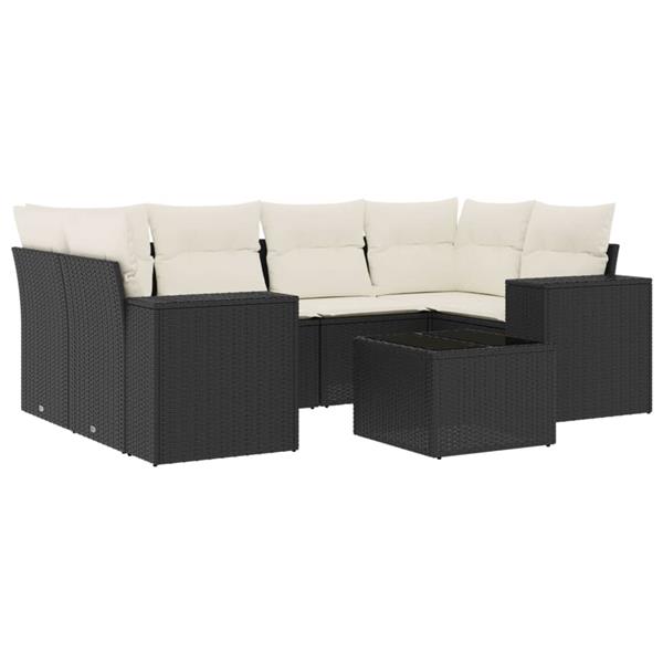 Grote foto vidaxl 7 delige loungeset met kussens poly rattan zwart tuin en terras tuinmeubelen