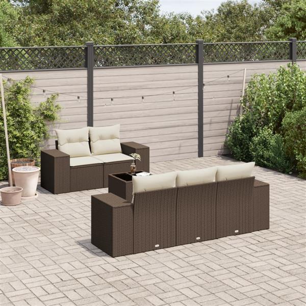 Grote foto vidaxl 6 delige loungeset met kussens poly rattan bruin tuin en terras tuinmeubelen