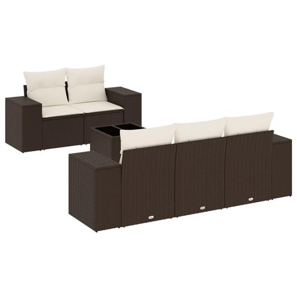 Grote foto vidaxl 6 delige loungeset met kussens poly rattan bruin tuin en terras tuinmeubelen