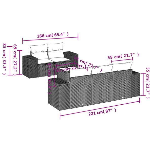 Grote foto vidaxl 6 delige loungeset met kussens poly rattan bruin tuin en terras tuinmeubelen