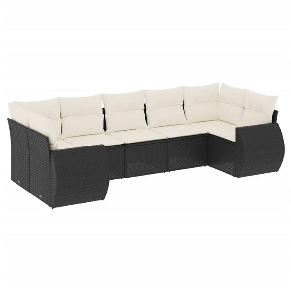 Grote foto vidaxl 7 delige loungeset met kussens poly rattan zwart tuin en terras tuinmeubelen