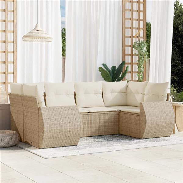 Grote foto vidaxl 6 delige loungeset met kussens poly rattan beige tuin en terras tuinmeubelen