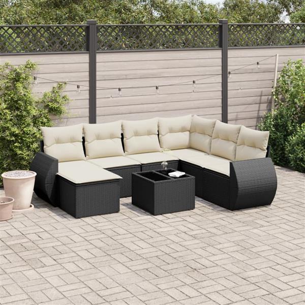Grote foto vidaxl 8 delige loungeset met kussens poly rattan zwart tuin en terras tuinmeubelen