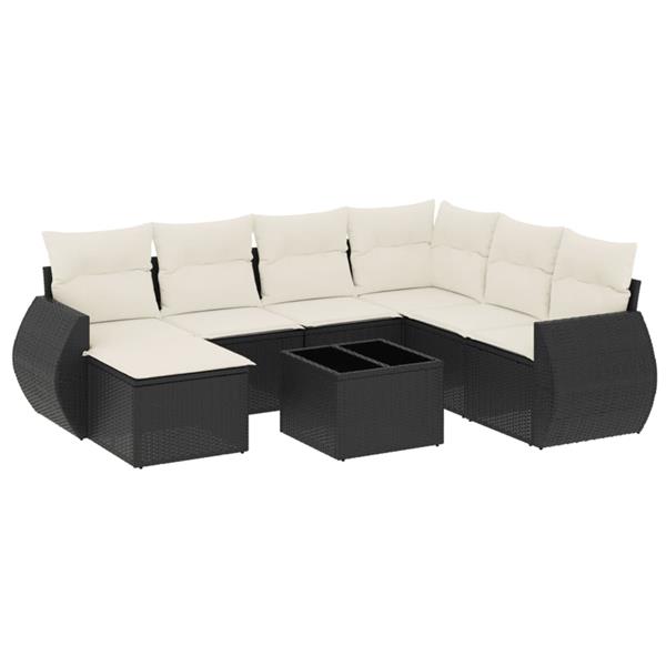 Grote foto vidaxl 8 delige loungeset met kussens poly rattan zwart tuin en terras tuinmeubelen