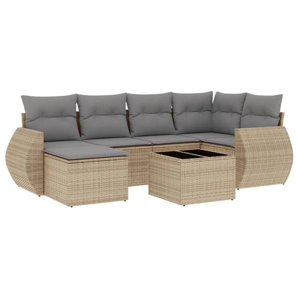 Grote foto vidaxl 7 delige loungeset met kussens poly rattan beige tuin en terras tuinmeubelen